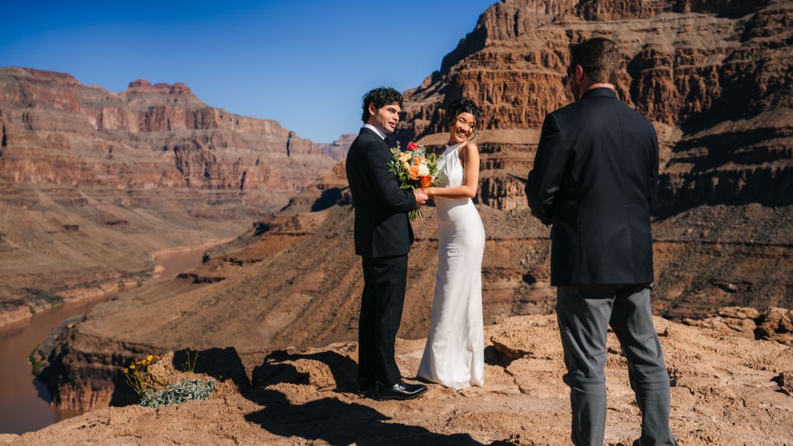 a Grand Canyon wedding ceremony taking place at the bottom of the West Rim