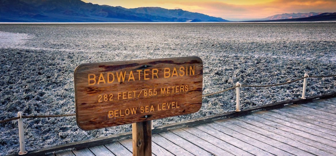 Sign for badwater basin in death valley