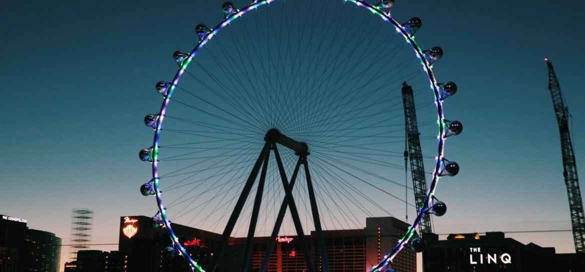 High Roller at Night The High Roller observation wheel at night on the Las Vegas Strip
