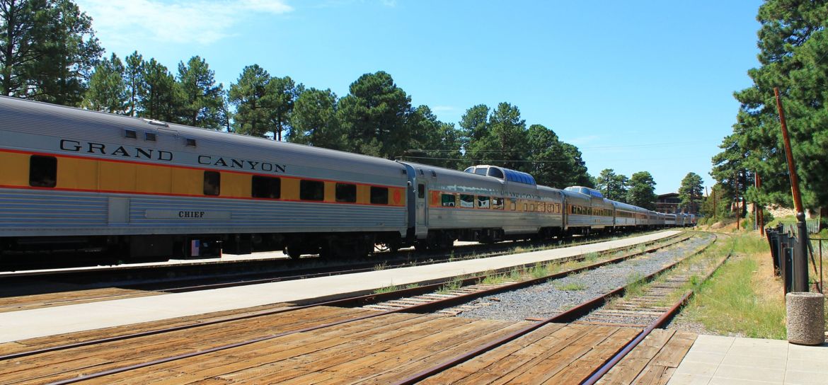 Grand Canyon Railway train stationed at Grand Canyon South Rim