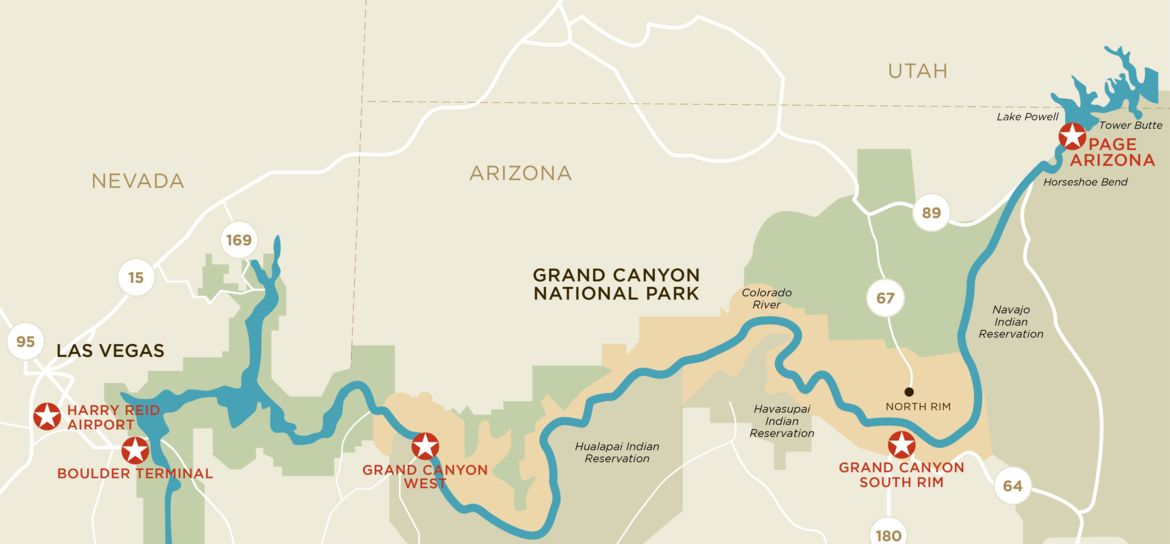 Las Vegas, Grand Canyon, Page Arizona map Las Vegas to Page Arizona