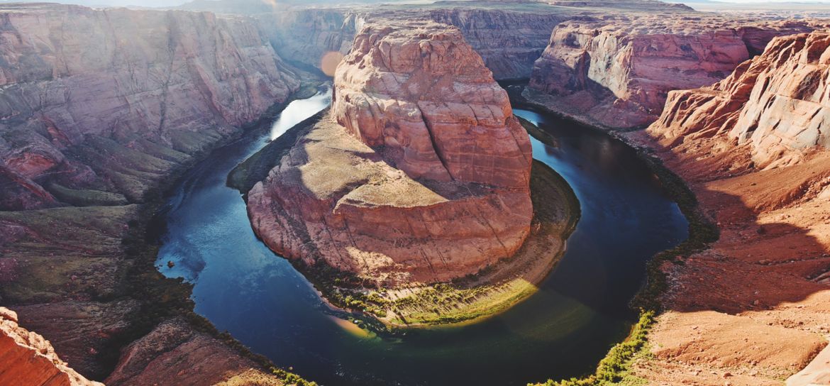 Horseshoe bend during a sunny day in Page, Arizona.