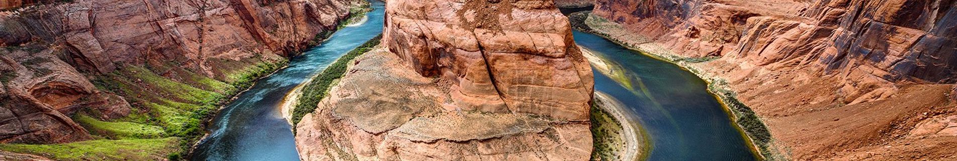 Horseshoe Bend seen from above on a Page, Arizona helicopter tour