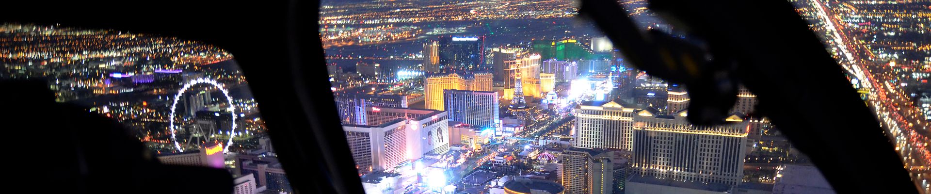 an interior view of a las vegas helicopter tour flying over the strip casinos