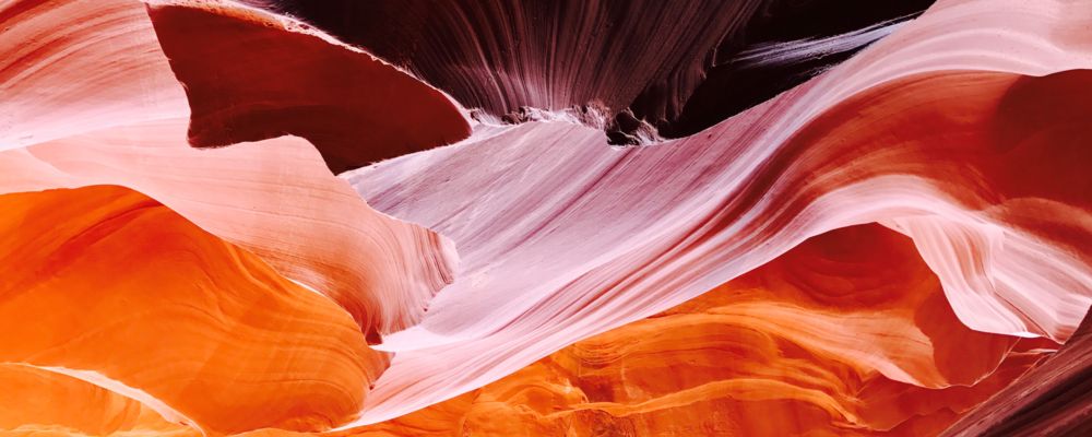 Orange and Red rock formations inside of Antelope Canyon's Slot Canyon.