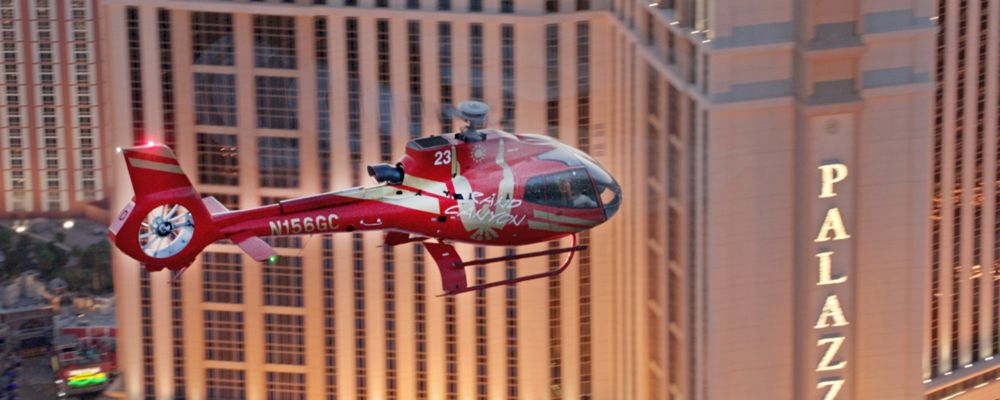 A Las Vegas helicopter tour flies past the Palazzo casino