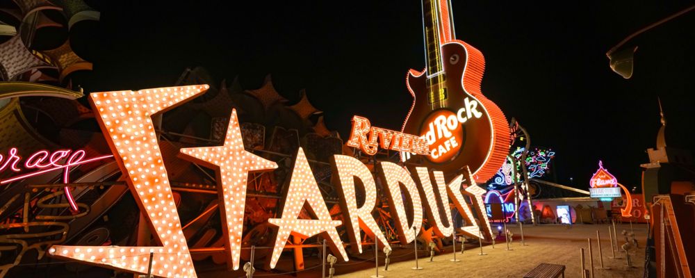 The Stardust and Hard Rock Café vintage signs on display at Neon Museum.