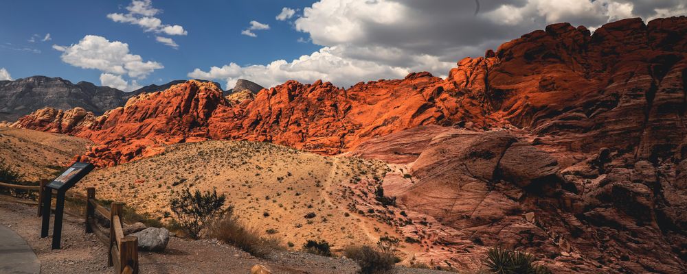 Bright red and orange mountainous rock formations located in Red Rock Canyon