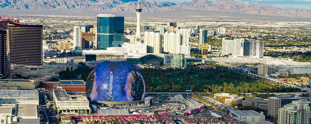 Las Vegas Strip seen during daytime with the Sphere in the foreground