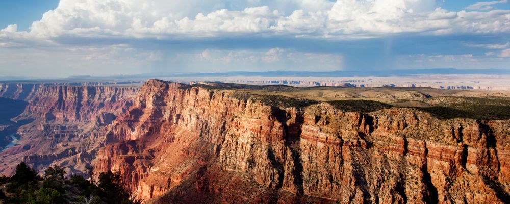 A helicopter tour seen mid-flight over the Grand Canyon