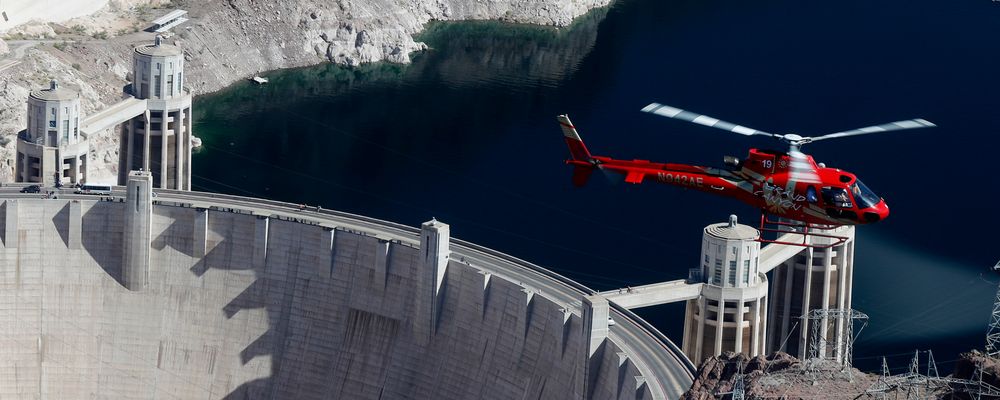 A Las Vegas helicopter tour flies over Hoover Dam and the Colorado River
