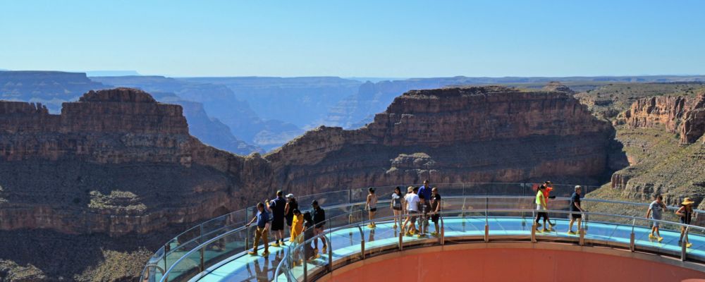 overhead view of the skywalk bridge at the grand canyon west