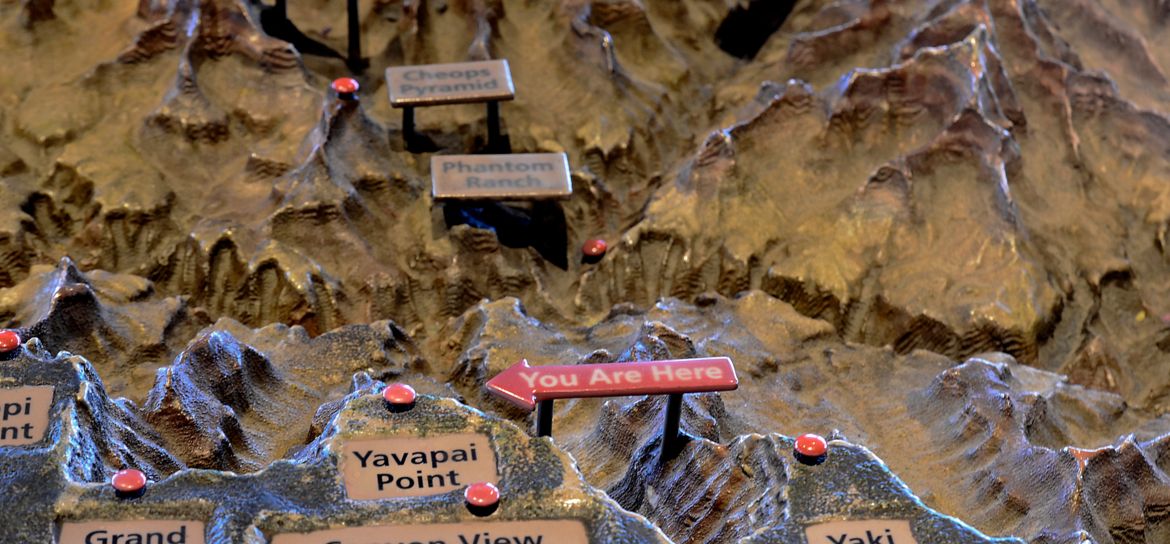 an informative illustration mapping key areas at the Grand Canyon National Park