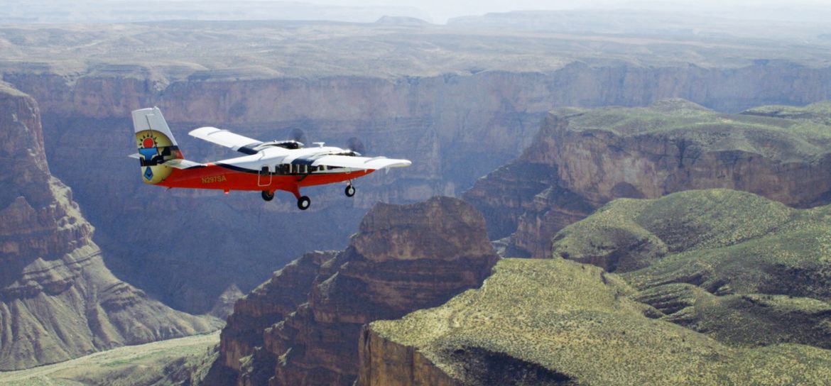 a flight from Las Vegas to the Grand Canyon flies over the West Rim landscape
