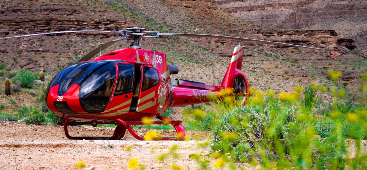 a grand canyon helicopter tour landed at the very bottom of the West Rim