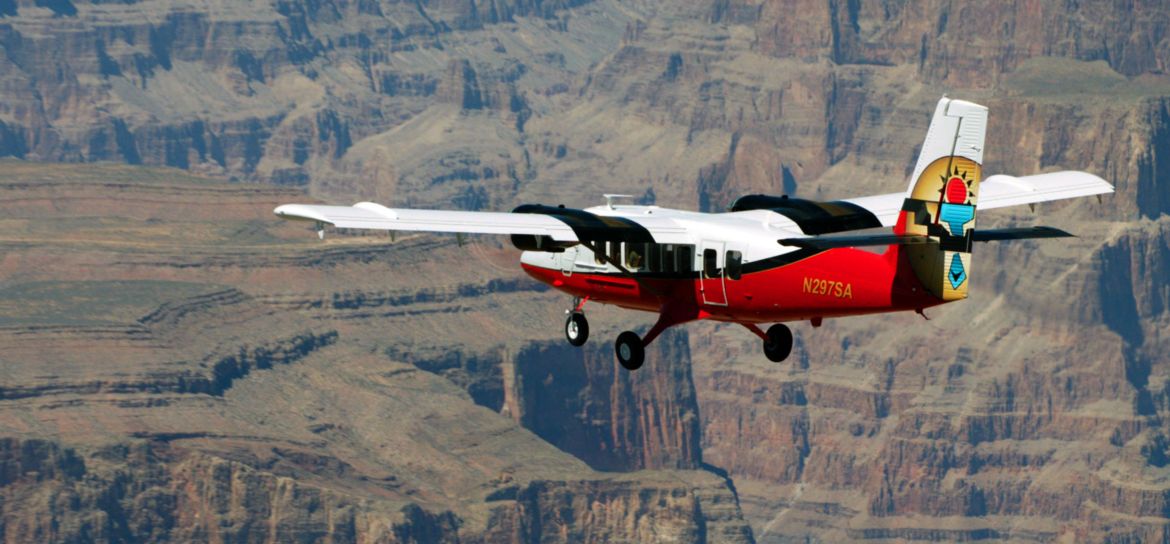 a Las Vegas tour aboard a sightseeing airplane flies over the Grand Canyon