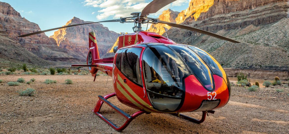 a helicopter tour from las vegas lands on the Grand Canyon floor