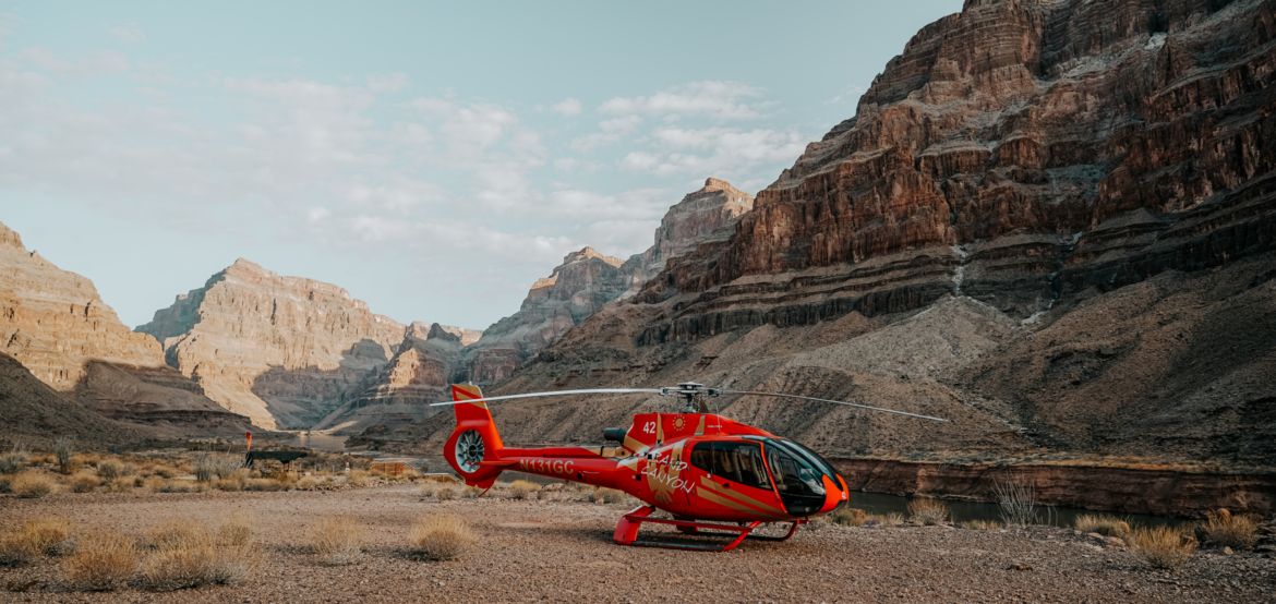 a helicopter tour landing at the bottom of the grand canyon