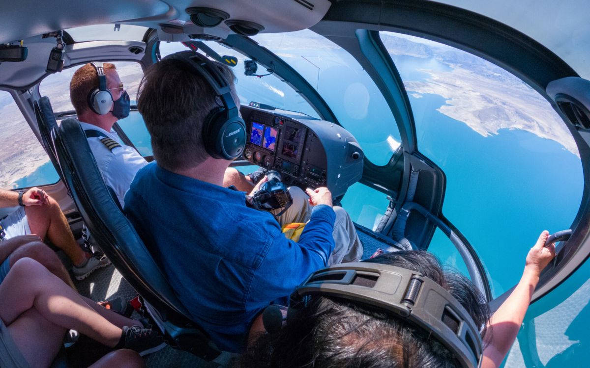 Cabin interior of the Airbus EC130 EcoStar, looking forward toward the windscreen