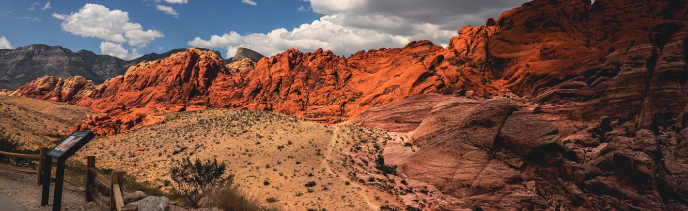 Colorful Red Rock Canyon partially cloudy skies from viewpoint