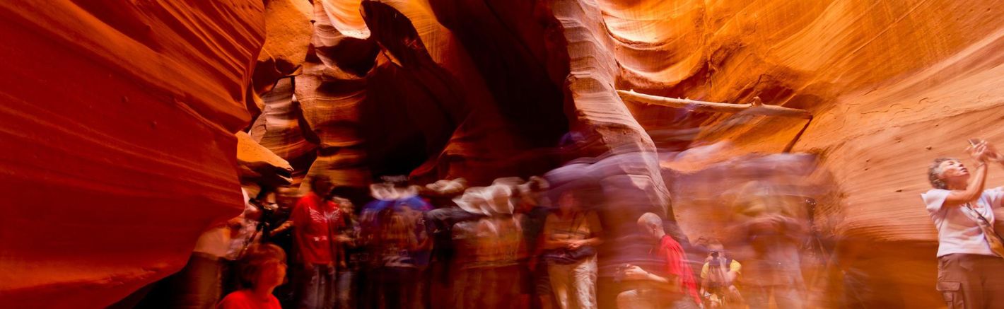 Long exposure shot of guests on an Upper Antelope Canyon tour