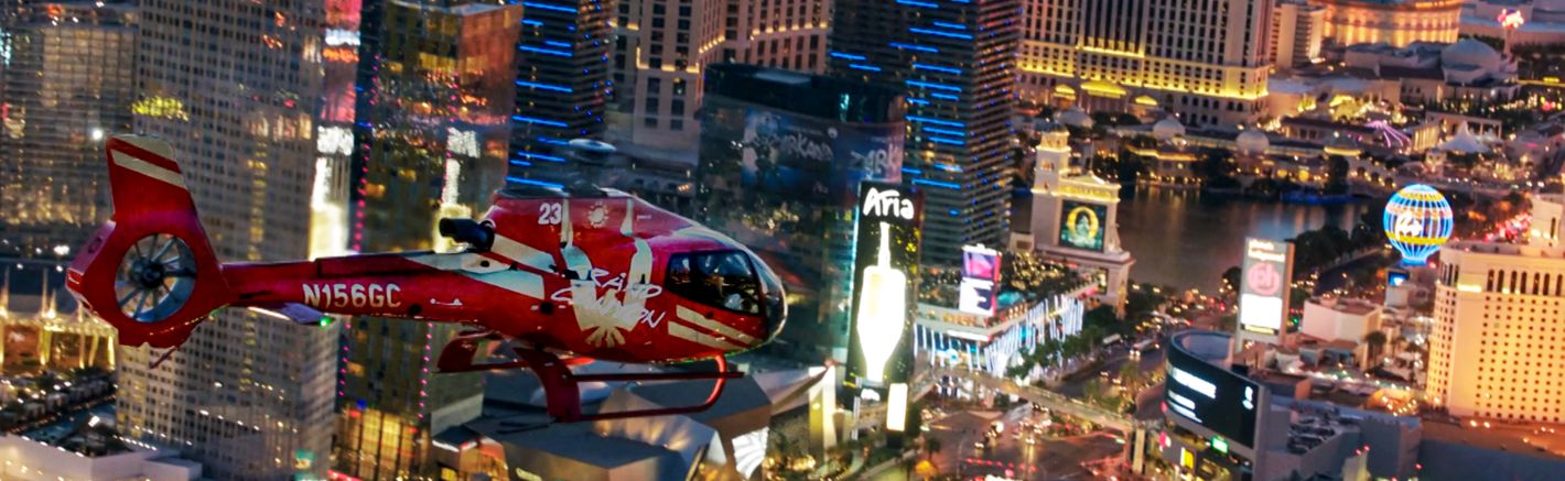 A helicopter ride flying over Las Vegas Strip