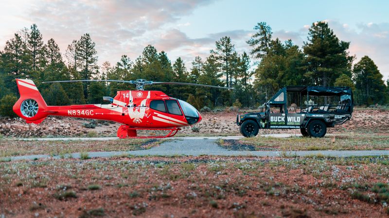 A Grand Canyon helicopter and Hummer used on a combination tour