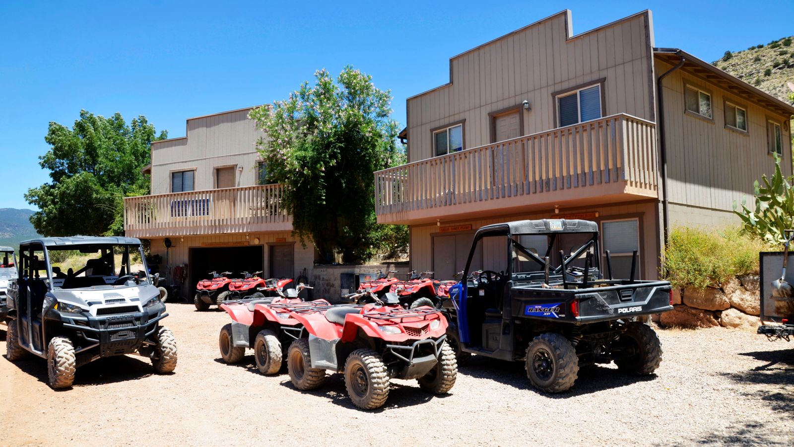ATVs lined up next to Bar 10 Ranch before a Grand Canyon excursion