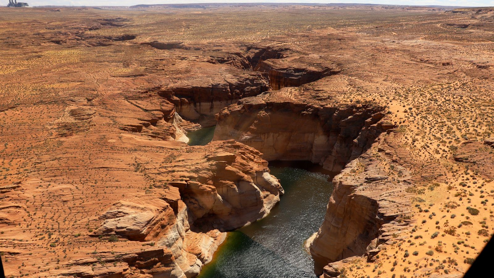 an airborne shot of lake powell and the colorado river from a helicopter tour in page arizona