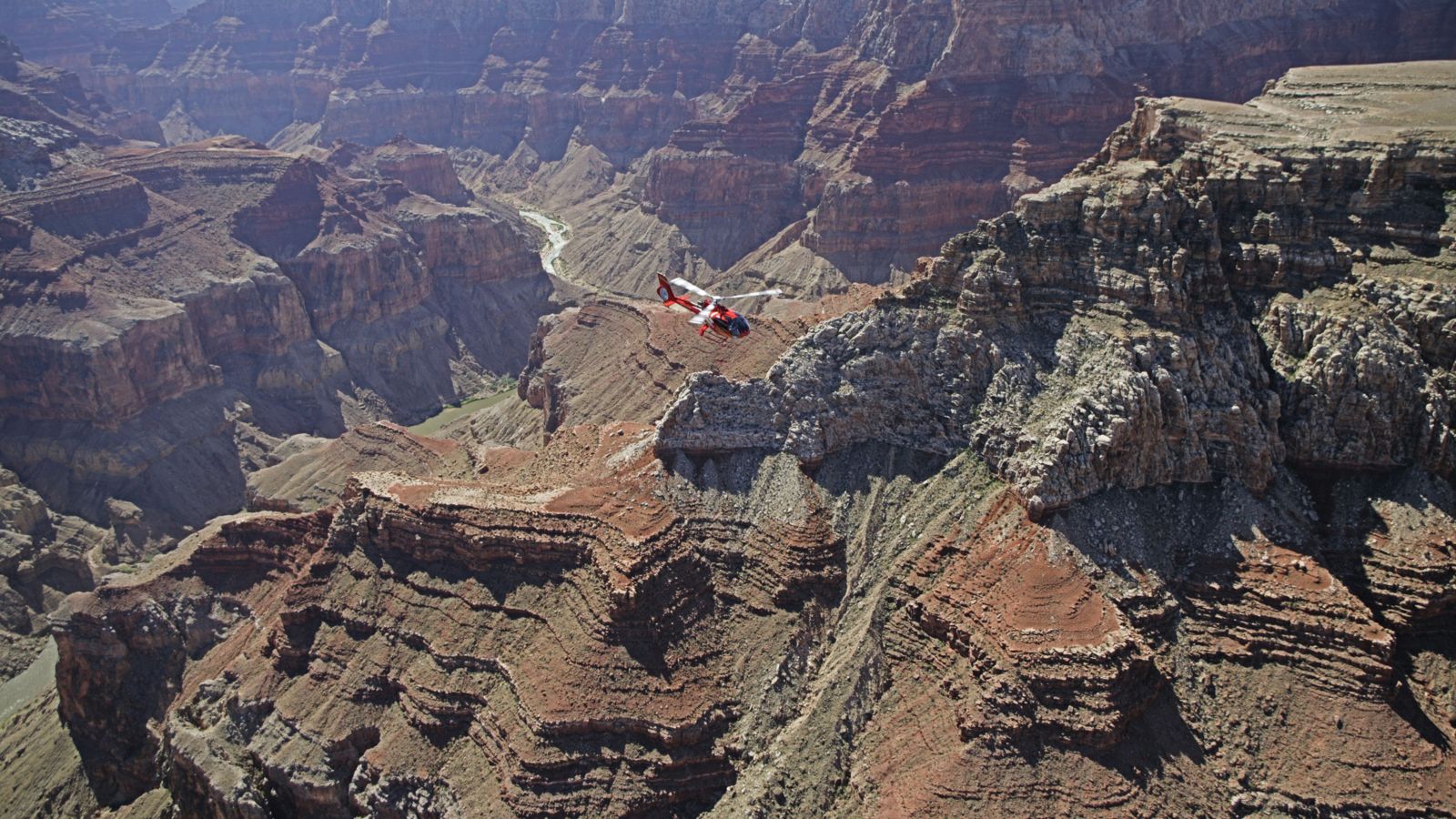 A helicopter flying over the Kaibab Forest near Grand Canyon National Park