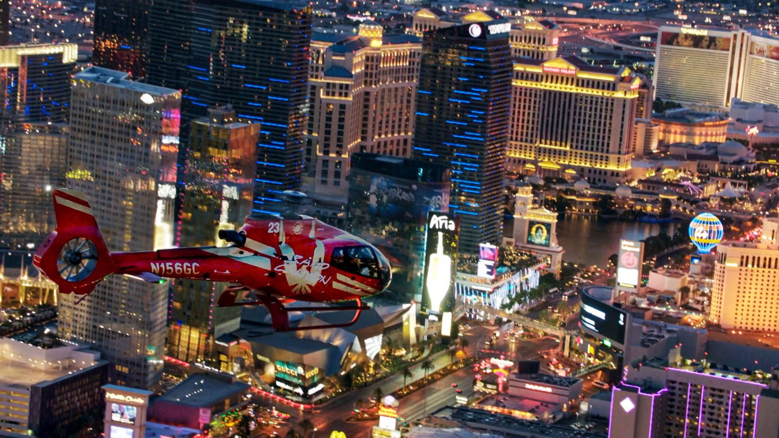 the flight path of a Las Vegas helicopter tour flying over the Strip casinos