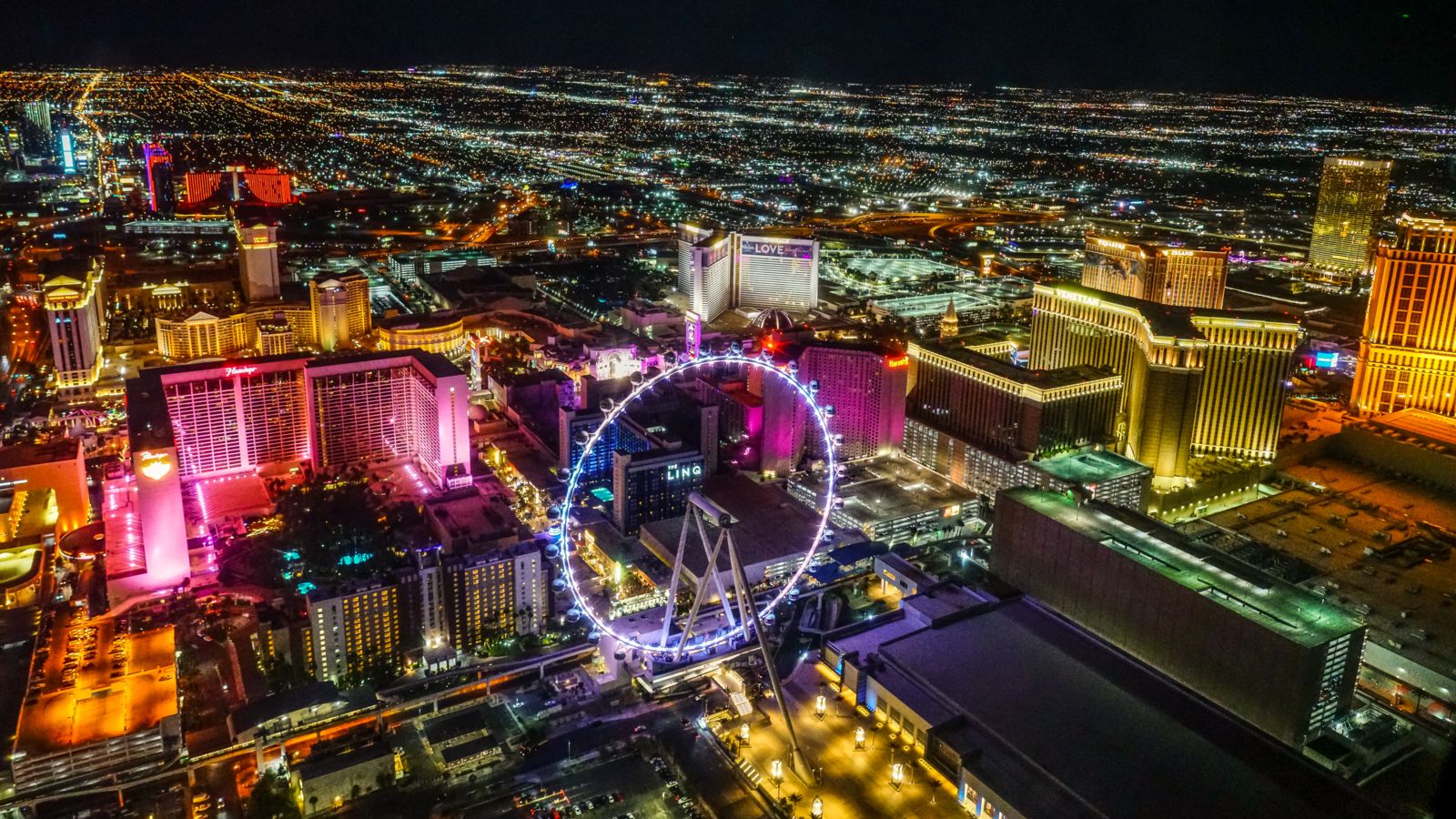the high roller observation wheel seen from a las vegas helicopter tour