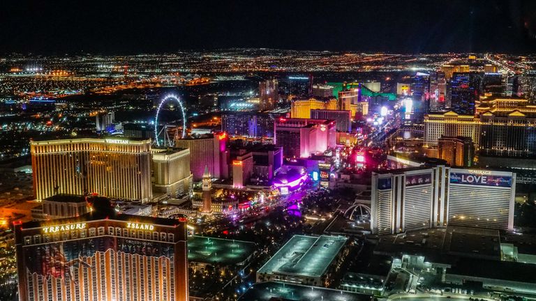 panoramic view of Las Vegas Strip from a helicopter tour