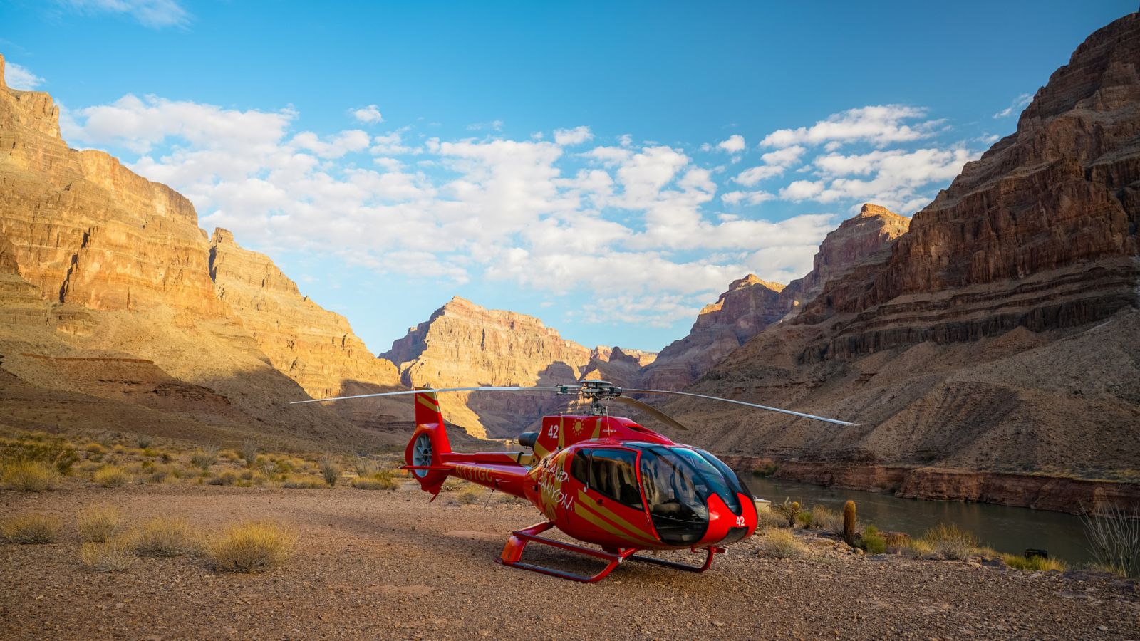 Red Helicopter at the bottom of the canyon looking west in late afternoon