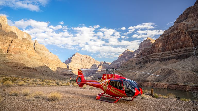 EC-130 helicopter at the floor of the West Rim on a Grand Canyon helicopter landing tour