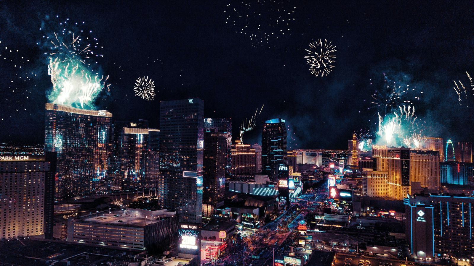 Fireworks over downtown Las Vegas on New Year's Eve.