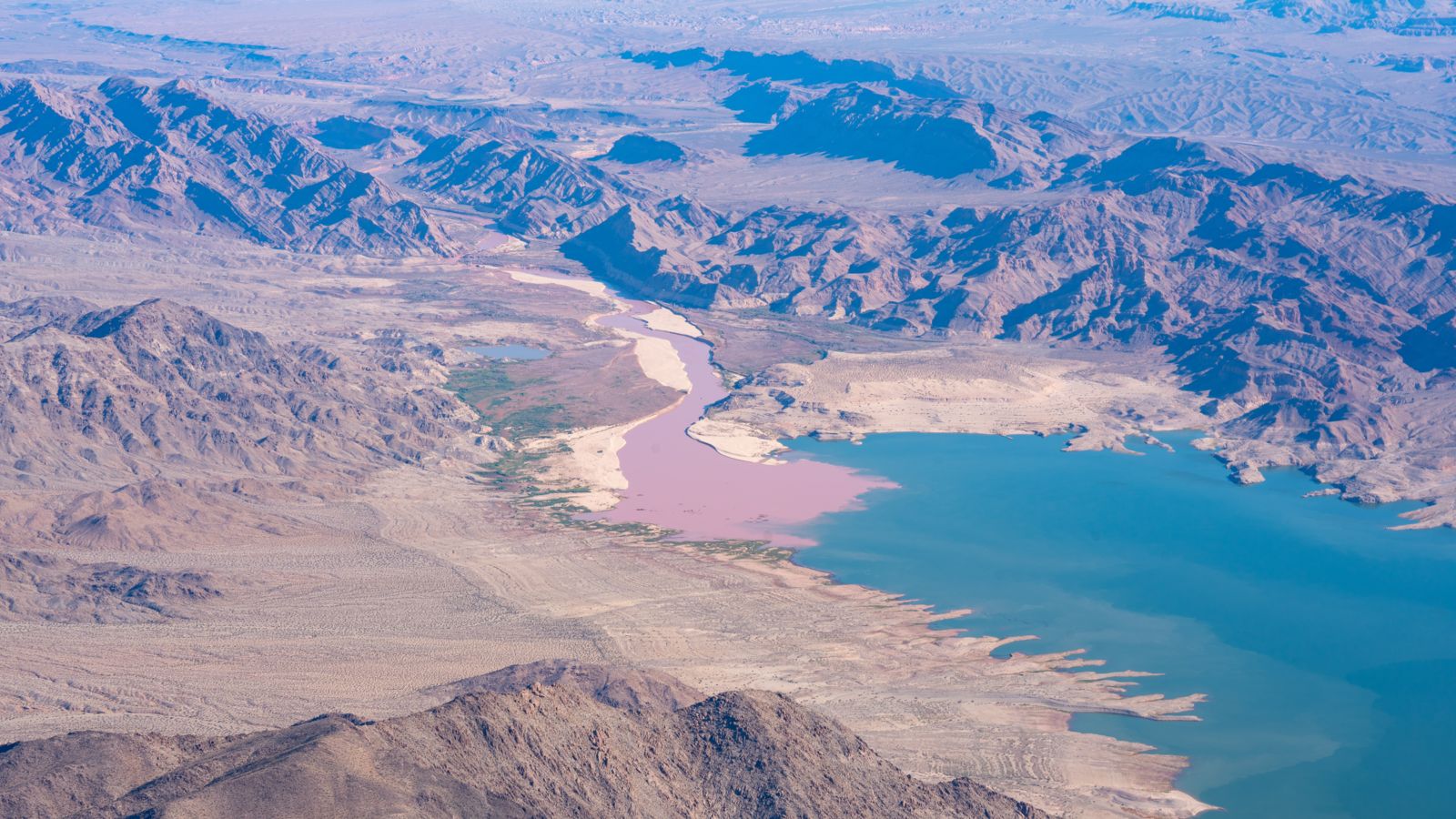 Lake Mead and the surrounding Nevada desert scenery seen from above on a Las Vegas helicopter tour