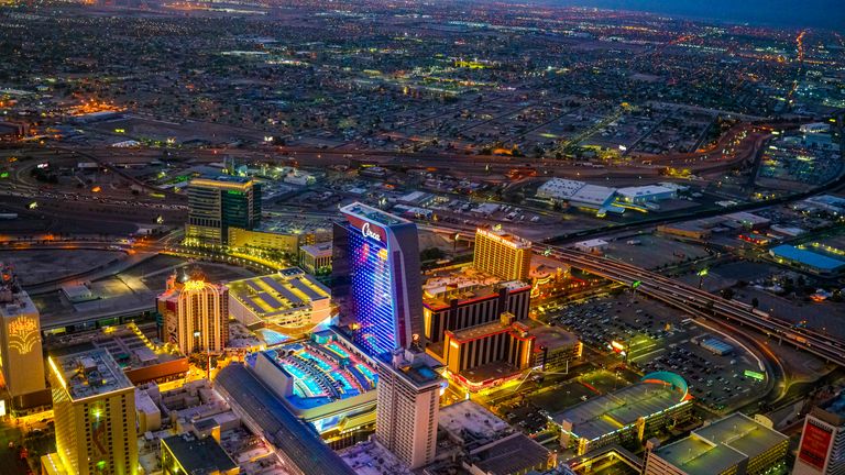 Downtown Las Vegas seen from the sky on a helicopter tour