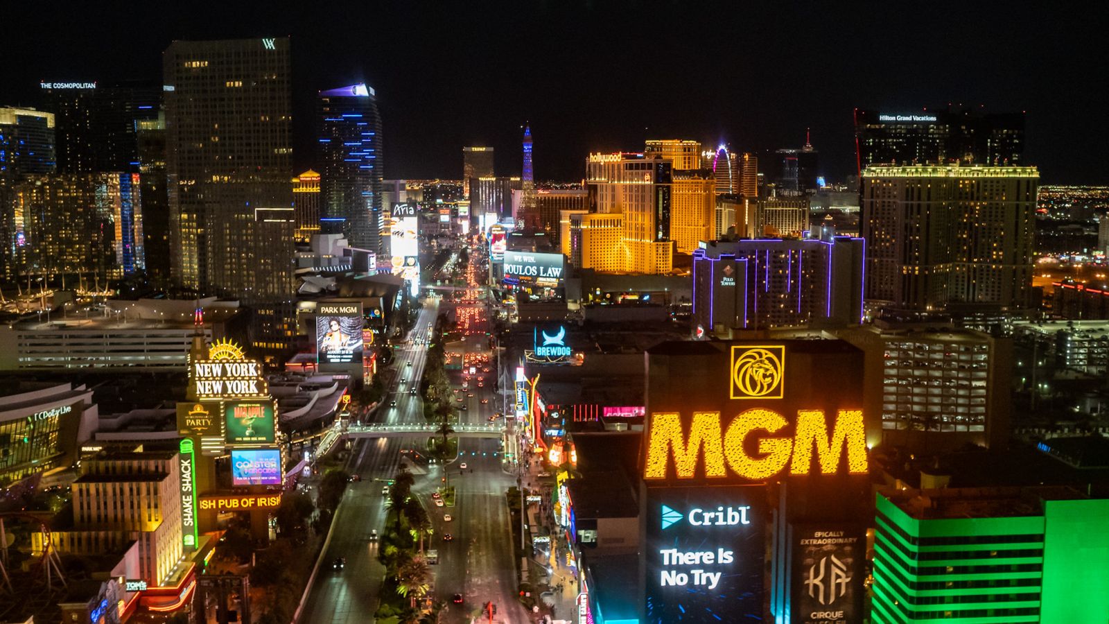 the mgm casino sign seen from a las vegas helicopter tour