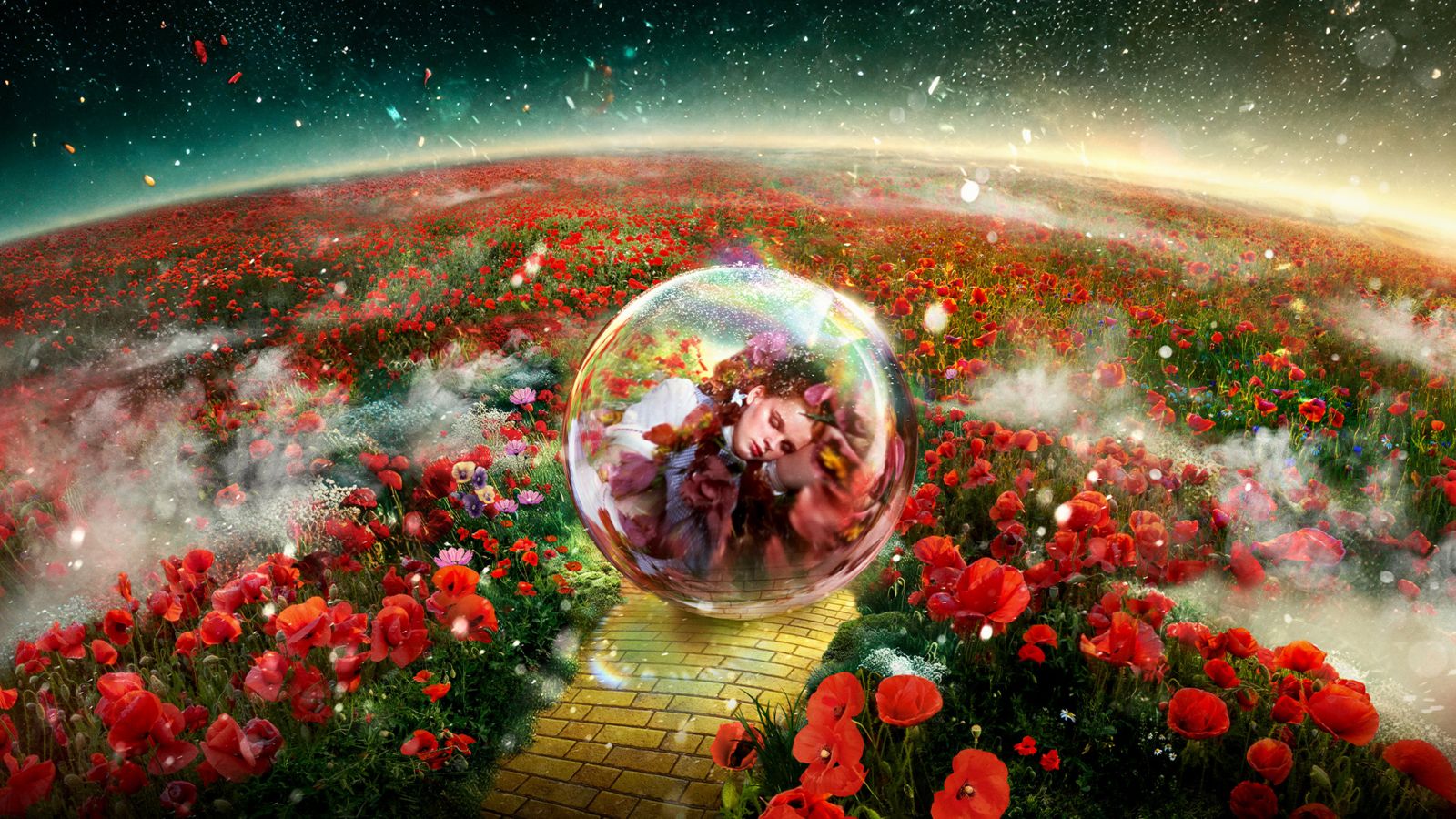 The Sphere at Venetian featuring a graphic of Dorothy and the Yellow Brick Road