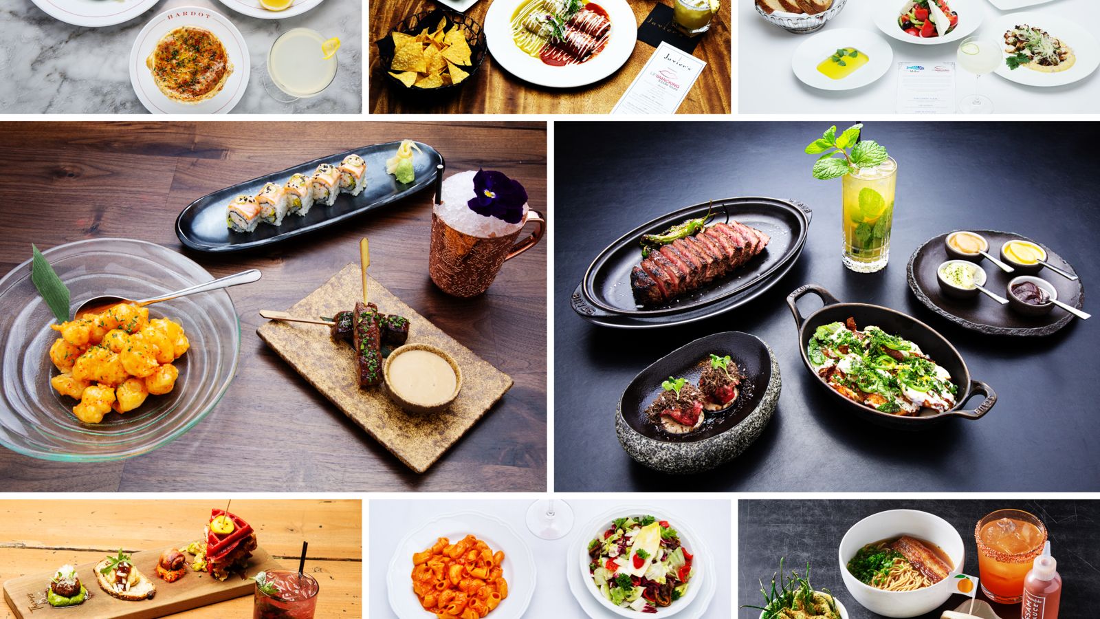 A collage of images featuring a variety of luxury cuisines