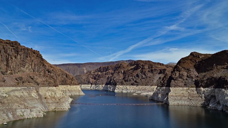 aerial view of hoover dam and lake mead seen from a las vegas helicopter tour