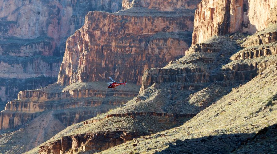 Papillon helicopter flying through Grand Canyon West