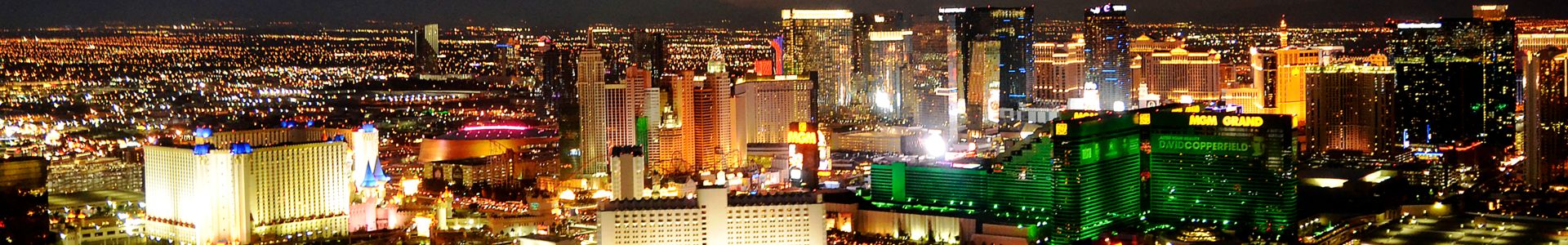 A panoramic view of the Las Vegas Strip casinos illuminated in neon lights at night