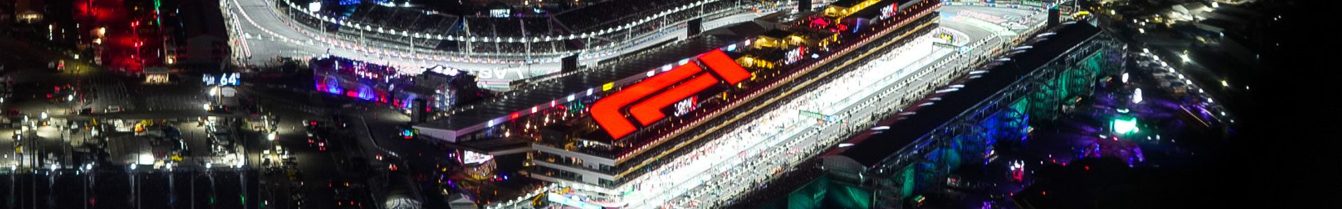 Aerial view of the Las Vegas street circuit illuminated at night