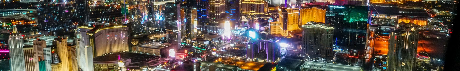 The Strip casinos seen from the sky on a Las Vegas helicopter tour at night