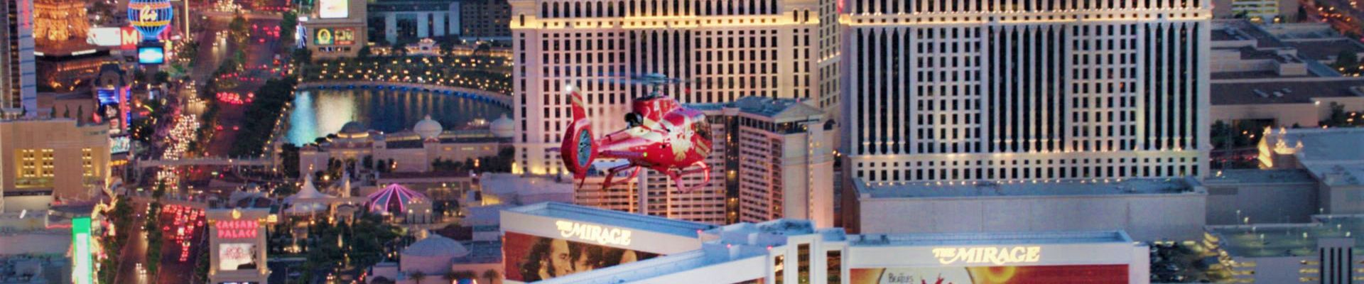 Helicopter tour flying over Las Vegas at night