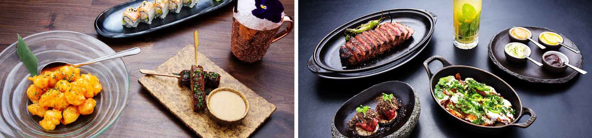A collage of a variety of luxury dishes served during a Las Vegas foodie tour