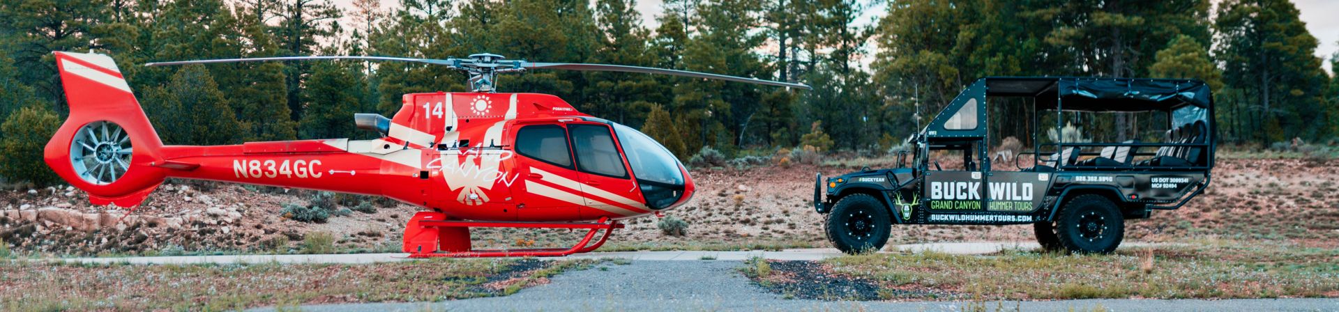 A Grand Canyon helicopter and Hummer used on a combination tour