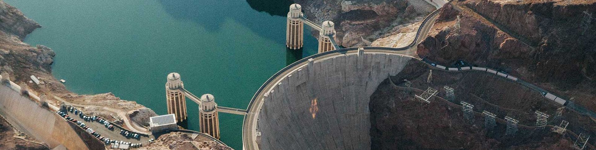 Aerial view of the Hoover Dam aboard Papillon’s Las Vegas Hoover Dam tours